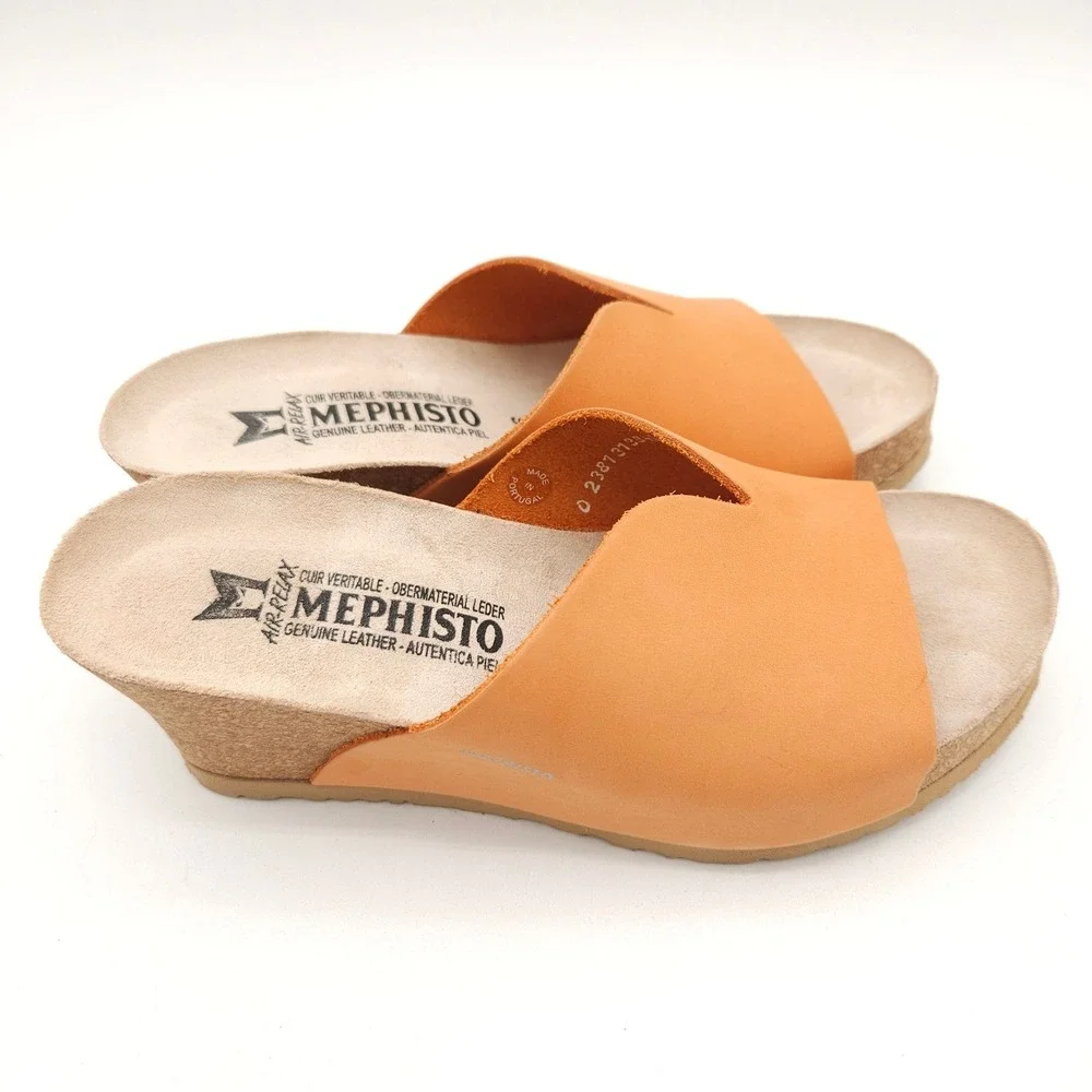 Mephisto Lisane (Women's EU 36 US 6) Orange Sandals Wedge Slide Leather Cork